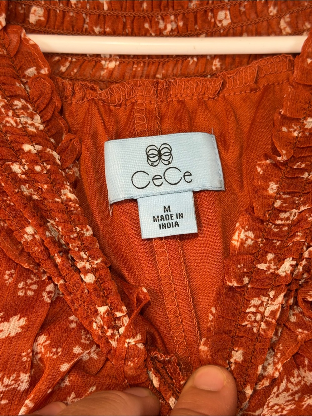CeCe Rust Floral Smocked-Neck Blouse - Picture 3 of 6